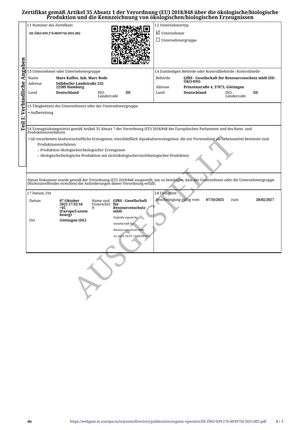 BIO Zertifikat bis 2027