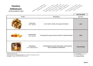 Preisliste Delikatessen