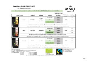 Preisliste Kaffee BIO-FAIRTRADE