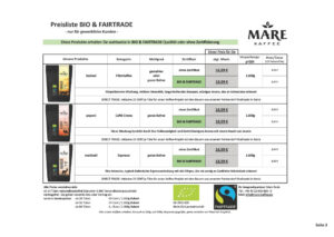 Preisliste Kaffee BIO-FAIRTRADE