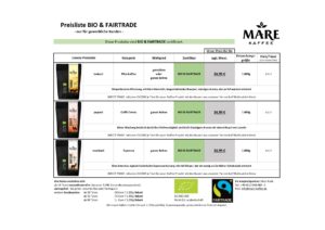 Preisliste Kaffee BIO-FAIRTRADE